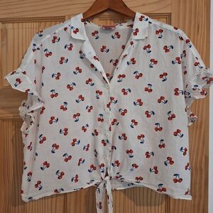 Kate Spade Cherry toss tie-front top, French cream, all cotton XL